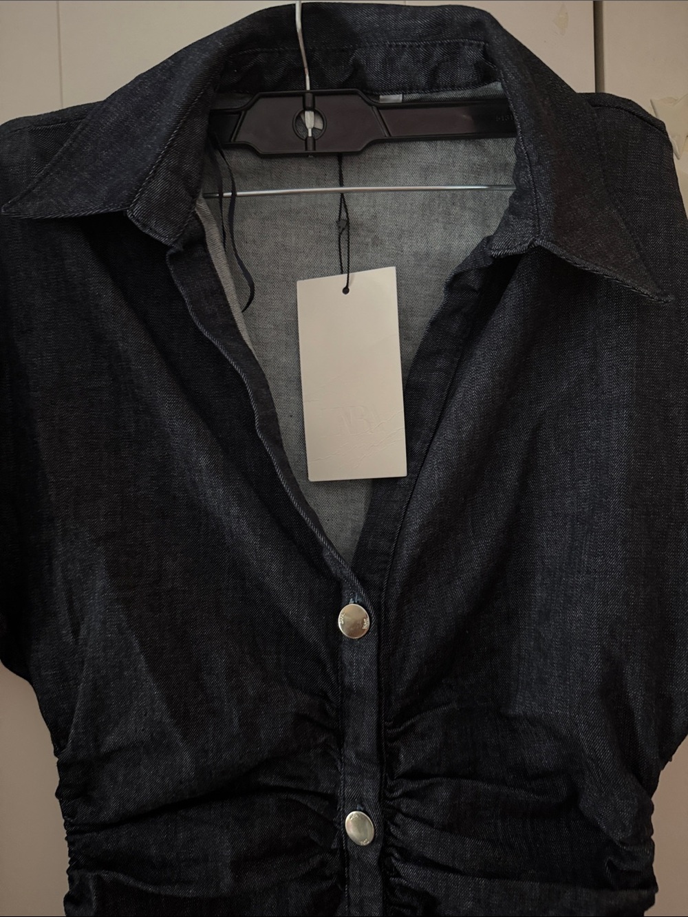 ZARA Dark Blue Denim Midi Shirt Dress - Picture 15 of 15